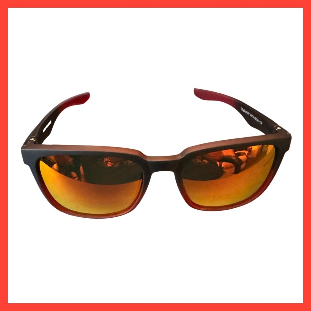NWOT Polarized Square Sunglasses Matte Black Red Gradient Orange Mirror Lens‎